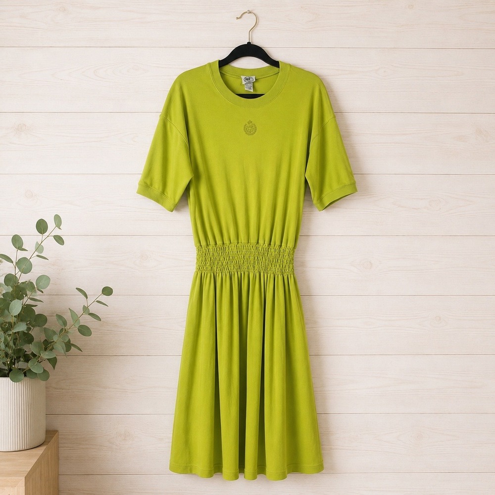 Modern Essentials Lime Green Smocked Waist T-Shirt Dress XL 50166
